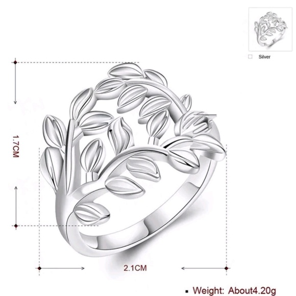 Sterling Silver Plated Leaf Ring with Cubic Zircon - Picture 2 of 3